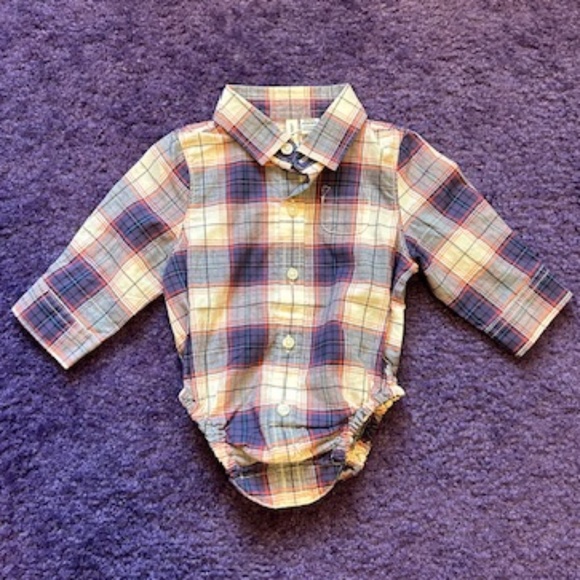 Janie and Jack red and blue plaid long sleeve Collared Onesie - 0-3M - NWT - Picture 1 of 3